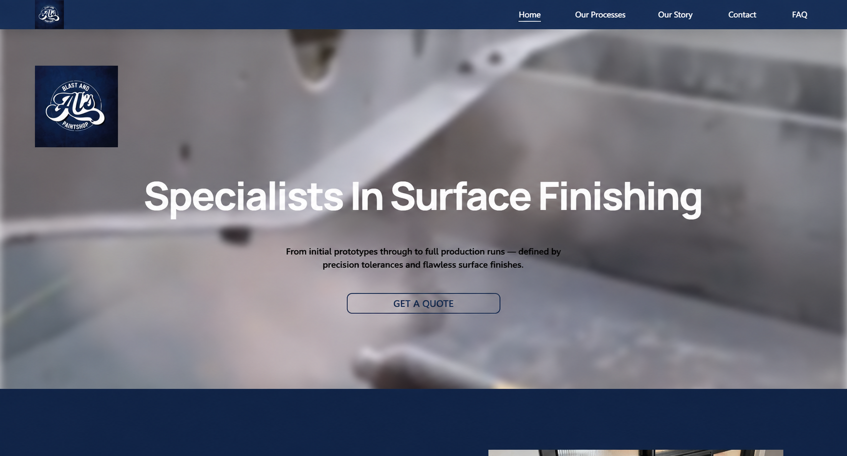 Original ALS Blast and Paintshop website before its redesign