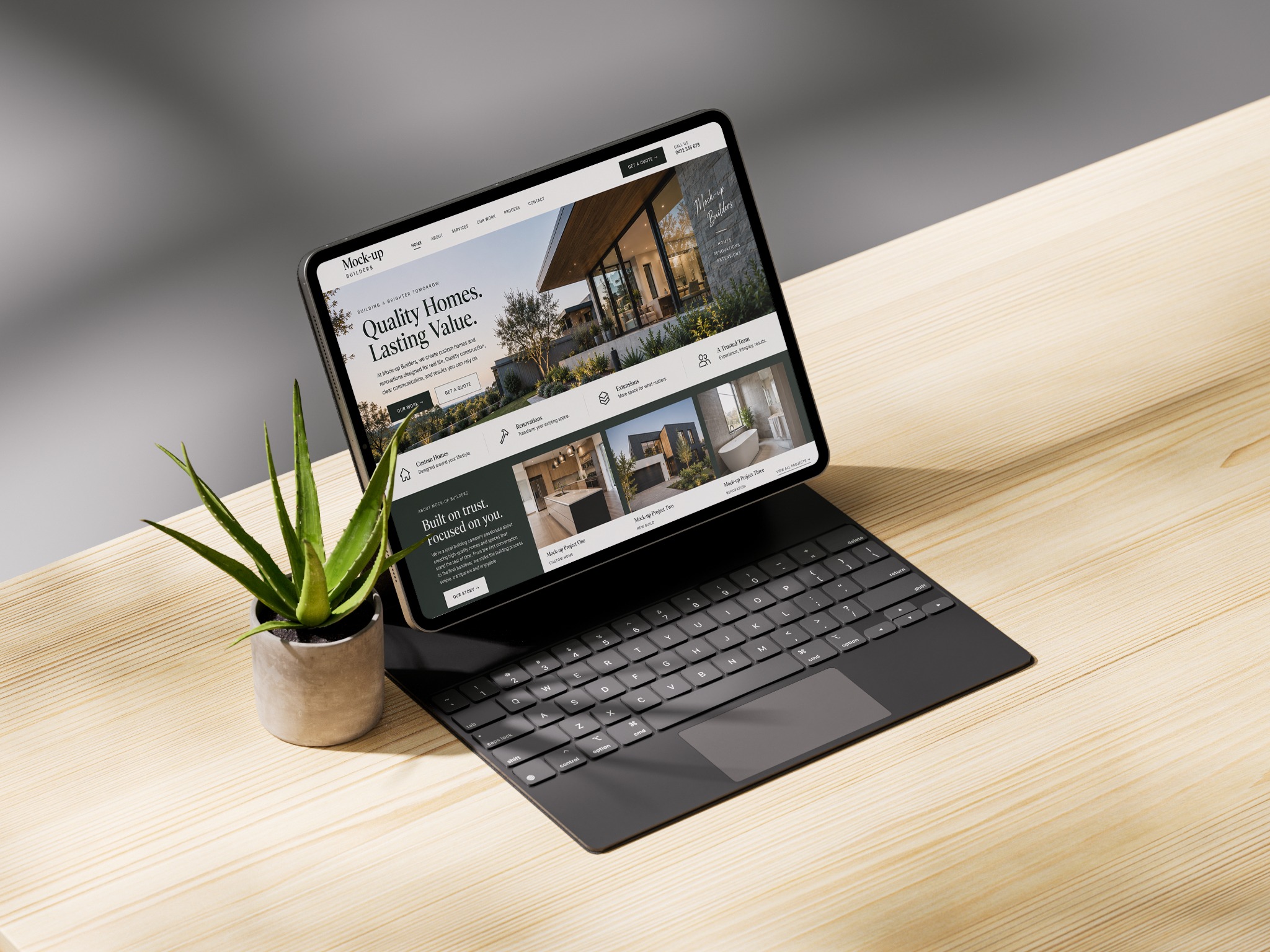 Professional website displayed on a tablet