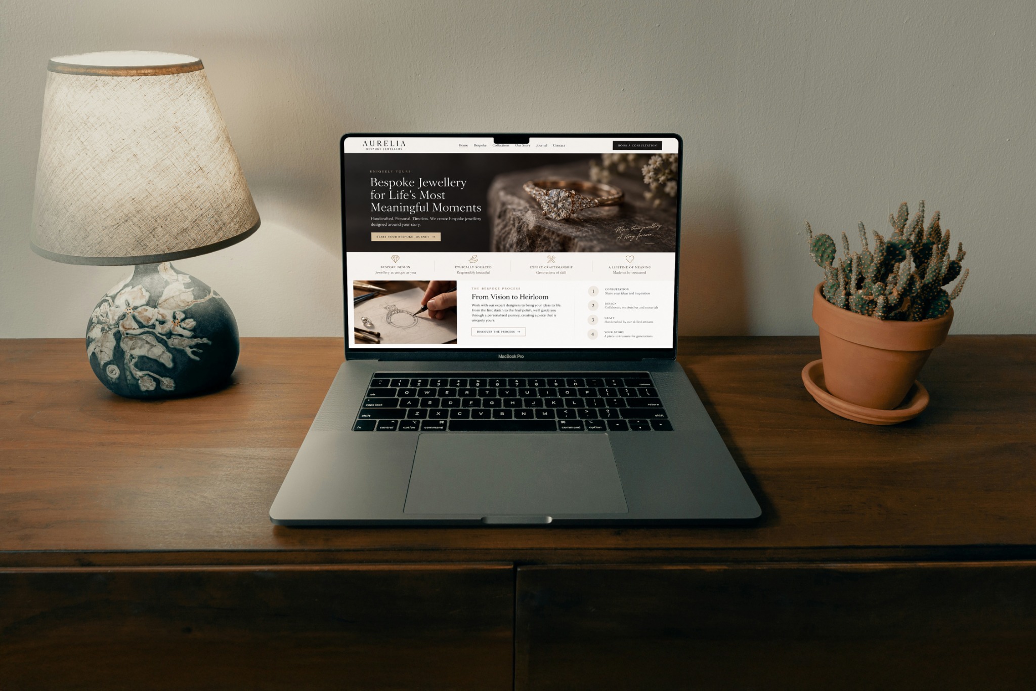 Jewellery website concept displayed on a laptop