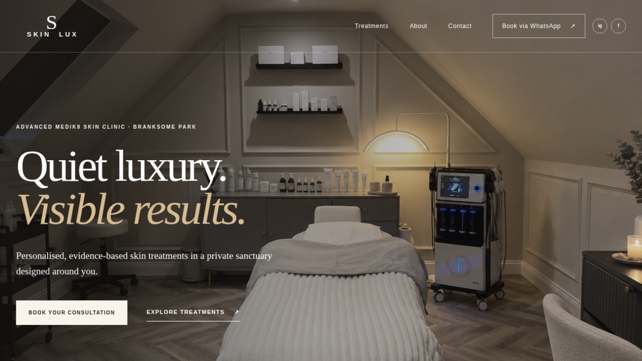 SkinLux Clinic live website homepage